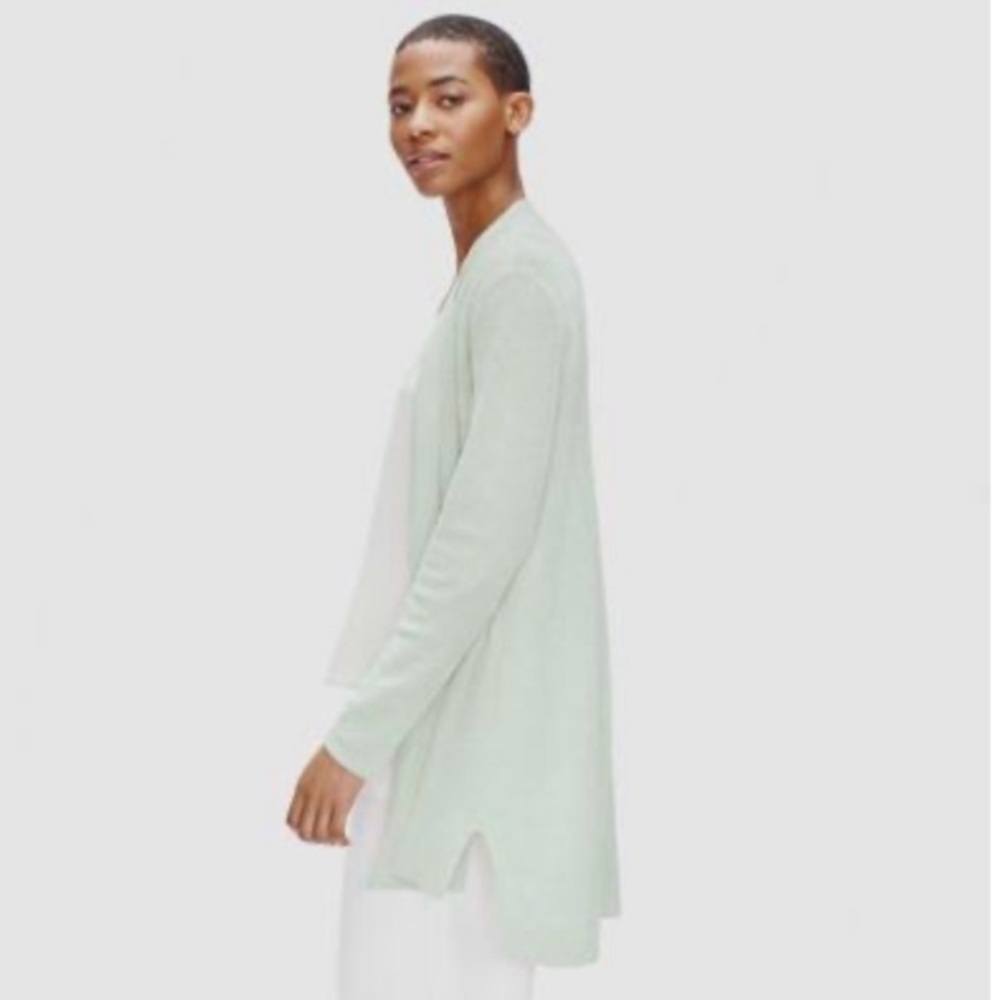Eileen Fisher Mist Green Organic Linen Crepe Stretch Cardigan - Picture 7 of 8